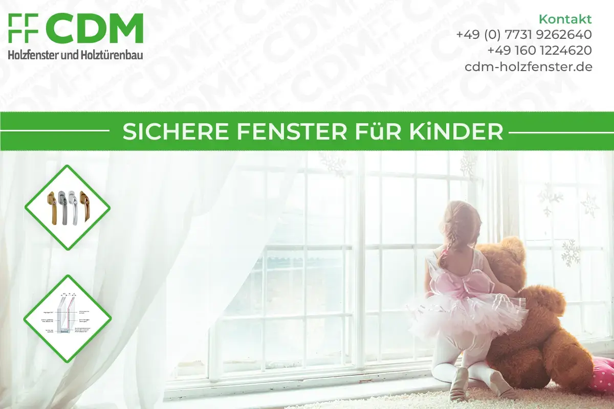 Kind mit Teddybär am Fenster gelehnt